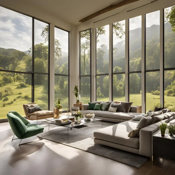 Modern living room with large windows 04