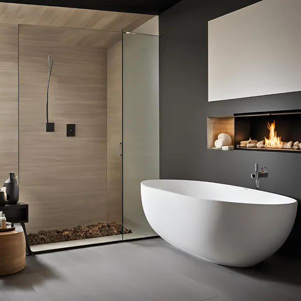 modern bathroom with fireplace 01