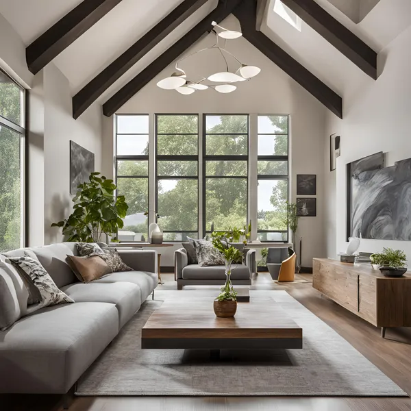 modern living room with vaulted ceiling 03